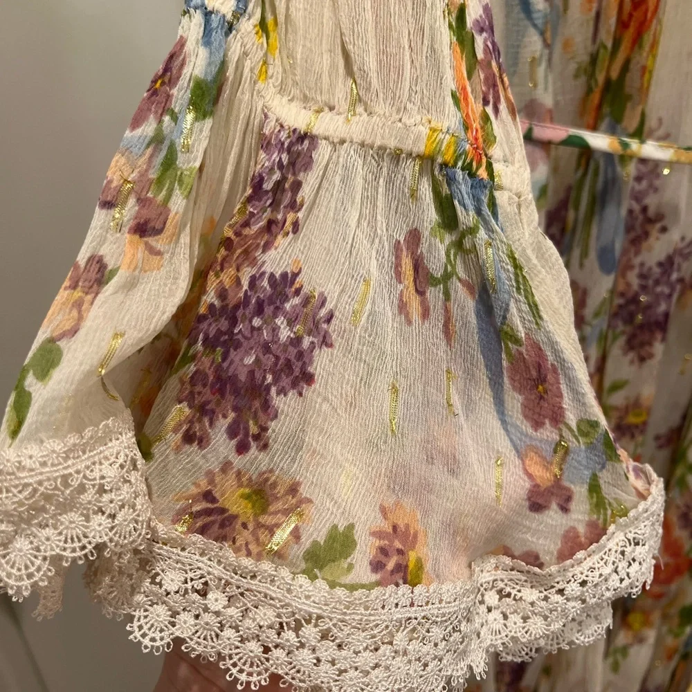 Needle & Thread Floral Diamond Chiffon Dress in Champagne - Picture 5 of 11